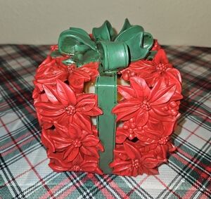 Red Poinsettia Box Flameless Candle with Multi-function Timer Holiday Decor
